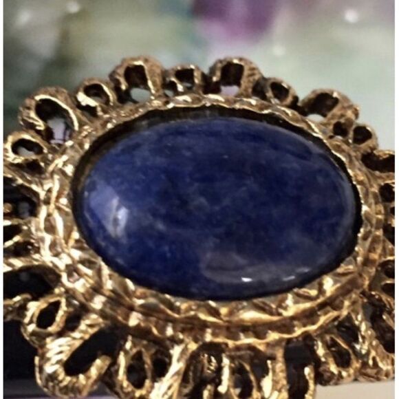 VTg Sodalite Cabochon Gold Plated Adj Large Ring - Picture 2 of 7